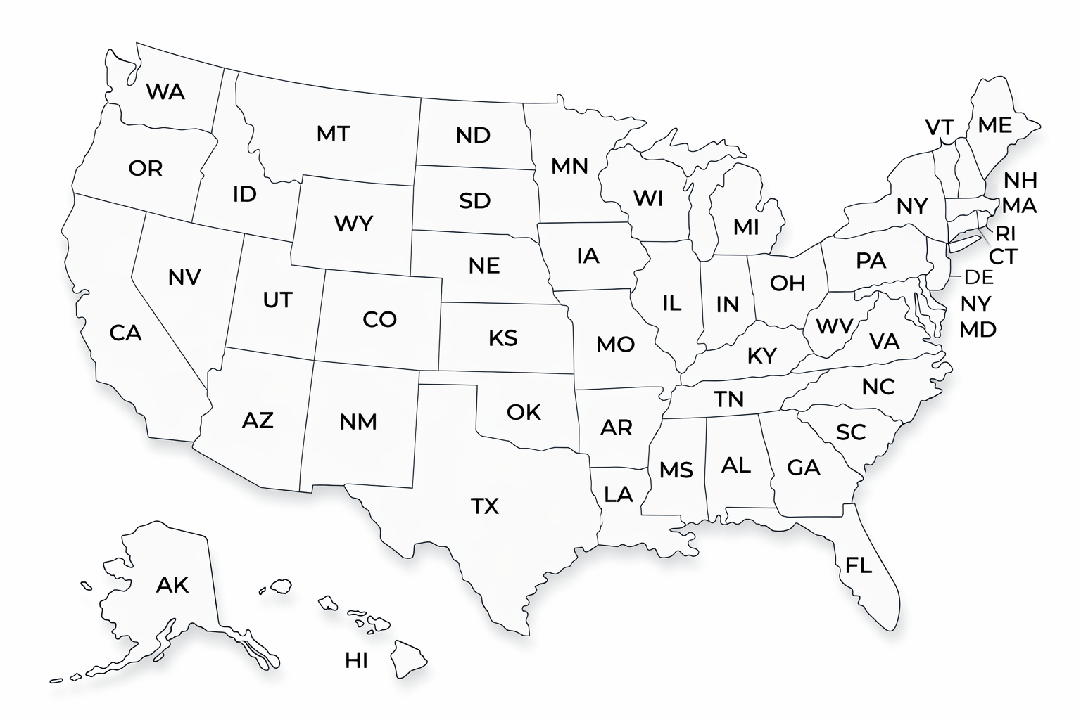 Map of the United States showing accreditation coverage
